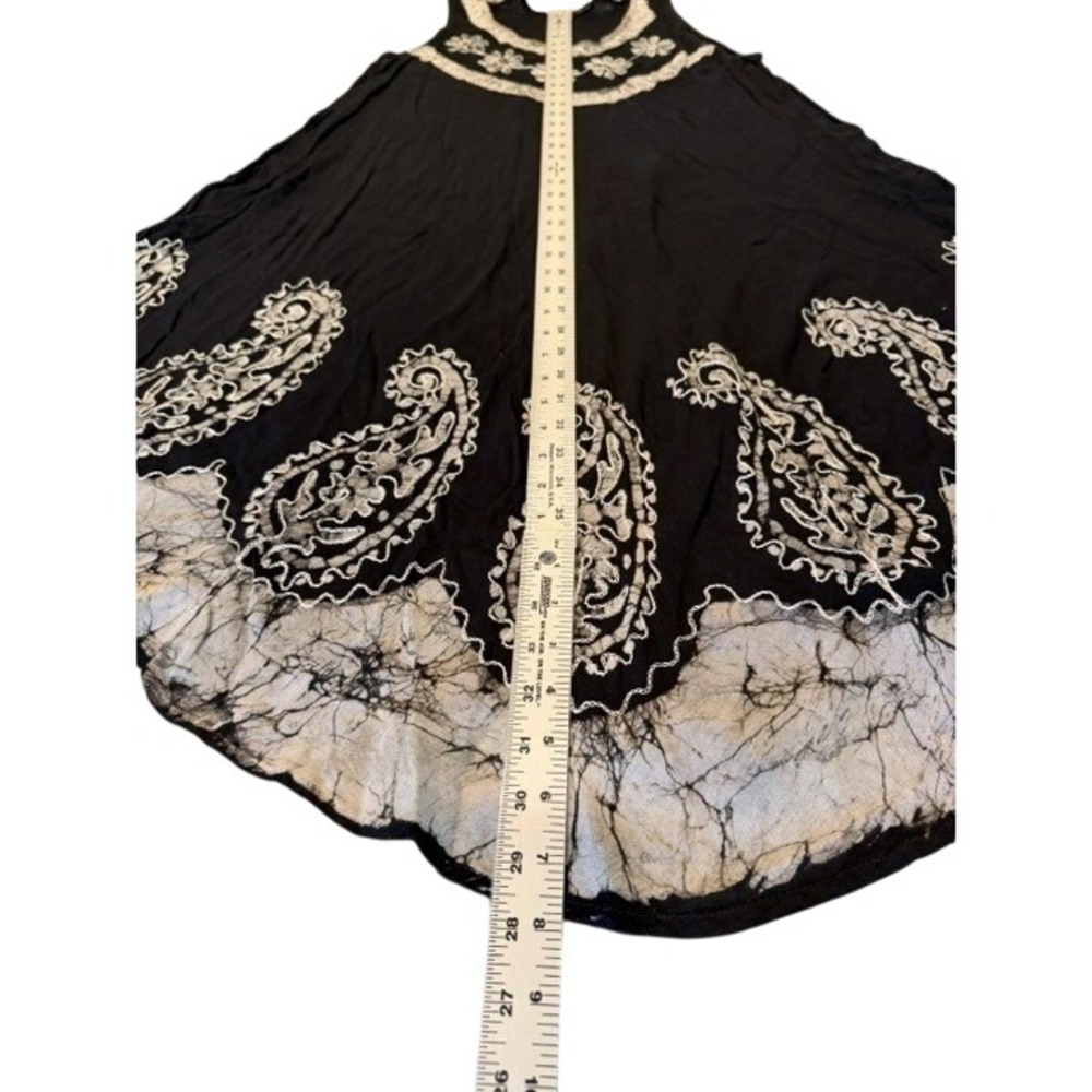 S.R. Fashion Womens Black White Rayon Paisley Floral Handkerchief Hem Dress L - Picture 7 of 7